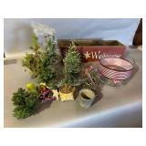 Holiday Decor Lot with Wooden Planter