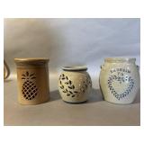 Three Stoneware Crocks and Votive Holders