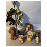 Turkey, Owl, and Bee Figurines & Wreath