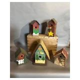 5 Painted Wooden Holiday Birdhouses