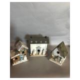 Three Painted Wooden Birdhouses
