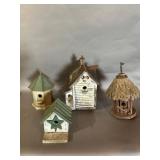 Four Painted Wooden Birdhouses
