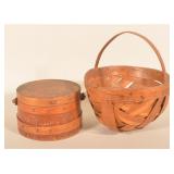Primitive Oak Apple Basket & Wood Firkin