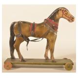 Antique Painted Wood Horse on Wheels