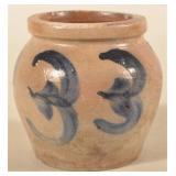 Excellent 5" Freehand-Decorated Stoneware Crock