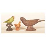 Carved & Paint-Decorated Birds & Bird Whistle