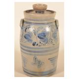 Rare 4-Gal. Western PA Freehand Churn w/ Collar