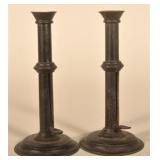 Antique Pair of Iron Push-Up Candlesticks