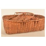 Unusual Double Swing Handle Carved Oak Basket