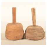Two Primitive Carved Round Wood Mallets