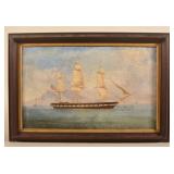 19th C. Folk Art Oil Painting USS Constellation