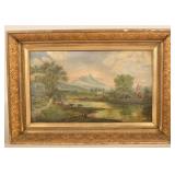 19th C. Landscape Oil on Canvas w/ Gilt Frame