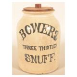 Bowers Three Thistles Snuff Blue-Decorated Crock