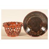 Breininger Openwork Basket & Foltz Redware Bowl