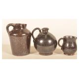 Three Early Pieces Glazed PA Redware