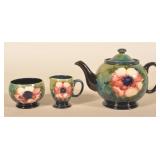 Moorcroft Anemone Pattern Teapot, Cup & Bowl