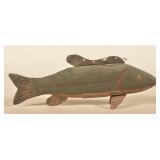 Large 15" Carved Wood & Tin Painted Fish Decoy