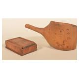Diminutive Tiger Maple Spice Box & Lg. Wood Ladle