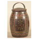 Decorated Greg Shooner Redware Jar w/ Tin Lid