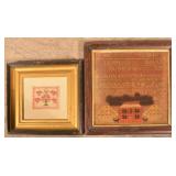 Two Antique Framed 19th C. Needlework Samplers