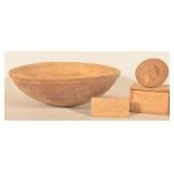 Early Turned Wood Bowl & Butter Prints