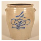 Antique 4-Gallon Freehand-Decorated Storage Crock