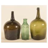 Olive Green Glass Demijohns & Blown Pickle Jar