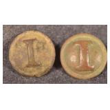 Two Dug Confederate Infantry "I" Civil War Buttons
