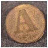 Dug Civil War Confederate Artillery "A" Button