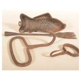 Wrought Iron Fish Gig, Hay Hooks & Fish Mold