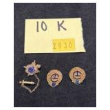 (2) 10kt Gold Pins w/ Unmarked Tie Tack