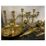 Grouping of Dec. Brass Candlesticks & Sconces