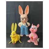 (3) Vintage Plastic Toy Easter Bunnies