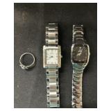 Sterling Silver Ring w/ (2) Bulova Wrist Watches