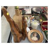 Root Wood w/ Wicker Cvrd. Bottle & Stoneware Jug