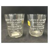 (2) Lititz Acid Etched Shot Glasses