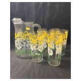 Vintage Iris Pattern Water Pitcher Set