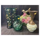 Enameled Decorated Vases w/ Porcelain Pitcher