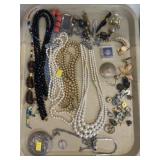 Tray Lot Vintage Costume Jewelry & Watch