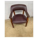 Wood Frame Chair With Brown Vinyl Upholstery