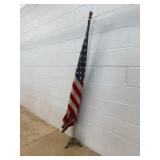 American Flag with Wood Pole and Iron Base