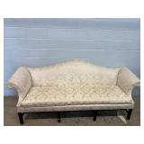 Upholstered Camelback Sofa w/ Damask Fabric