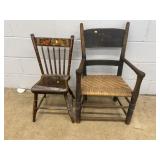Wooden Side Chairs, Painted and Woven