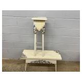 Hand-Painted Wooden Plant Stand and Bench