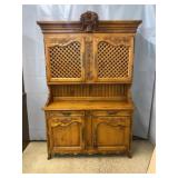 2pc. French Provincial Pine Hutch Cabinet