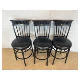 3 Black Metal Swivel Bar Stools