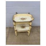 Hand-Painted Two-Tier Wooden Side Table