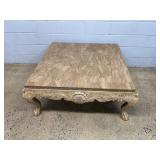 Carved Wood & Marble Coffee Table 44x44x18 in