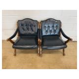 Black Vinyl and Wood Armchairs
