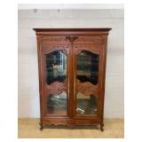 Carved Wood Glass Display Cabinet